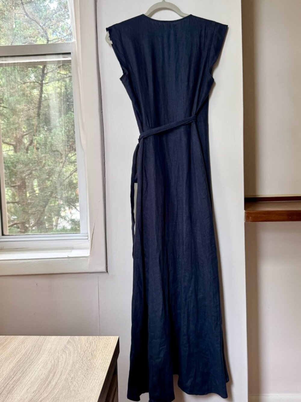 Reformation Parisa Linen Wrap Midi Dress Navy Blue Smalll - Picture 5 of 10